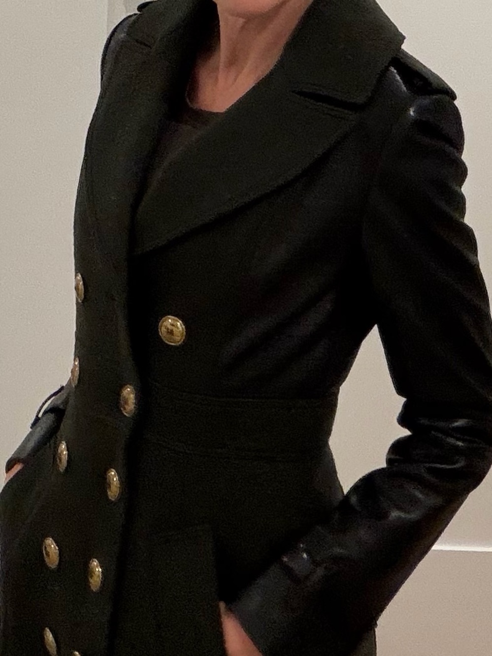 Burberry Prorsum Double-Breasted Wool & Leather Trench Coat in Dark Green - Picture 3 of 9